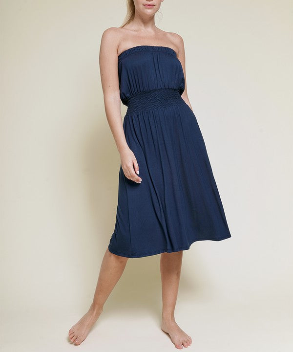 Women Bamboo Smock Waist Tube Knee Length Dress Zarnesh