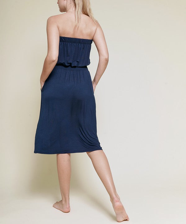 Women Bamboo Smock Waist Tube Knee Length Dress Zarnesh