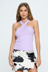 Women Knit Criss Cross Halter Neckline Sleeveless Cami Top Zarnesh 