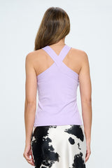 Women Knit Criss Cross Halter Neckline Sleeveless Cami Top Zarnesh 