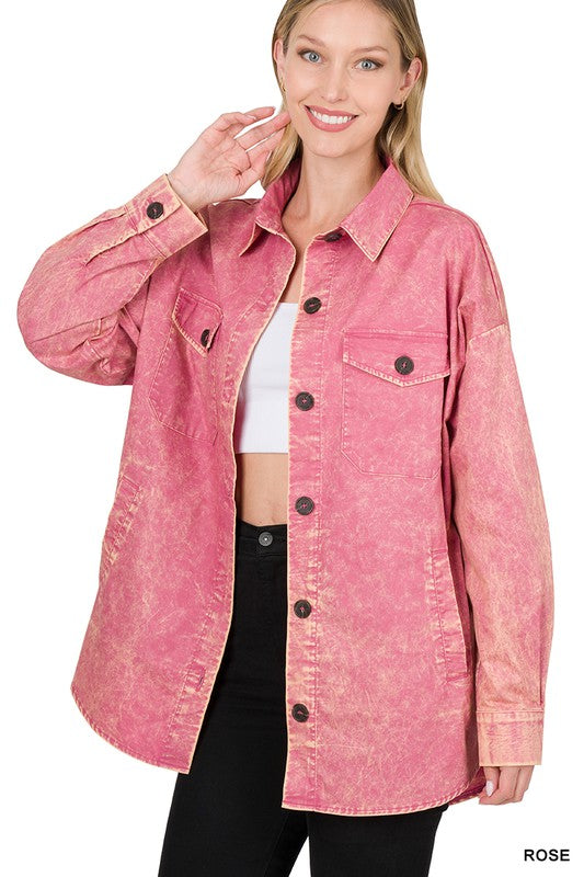 Women Premium Cotton Woven Vintage Washed Shacket | Zarnesh