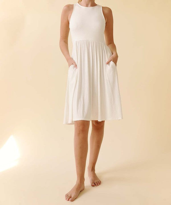 Women Bamboo Amy Pockets Knee Length Fit Flare Tank Dress Zarnesh