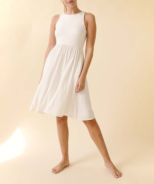 Women Bamboo Amy Pockets Knee Length Fit Flare Tank Dress Zarnesh