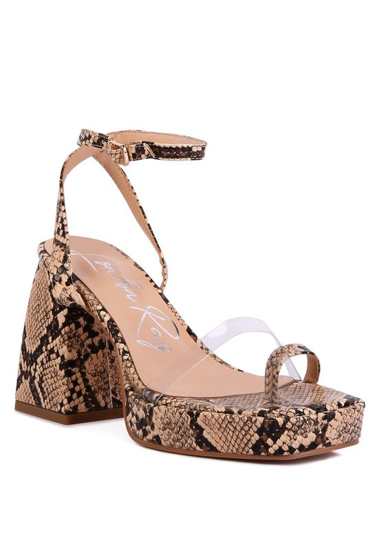 WOMEN'S SUCH FLIRT SNAKE PATTERN BLOCK HEELED SANDALS | ZARNESH