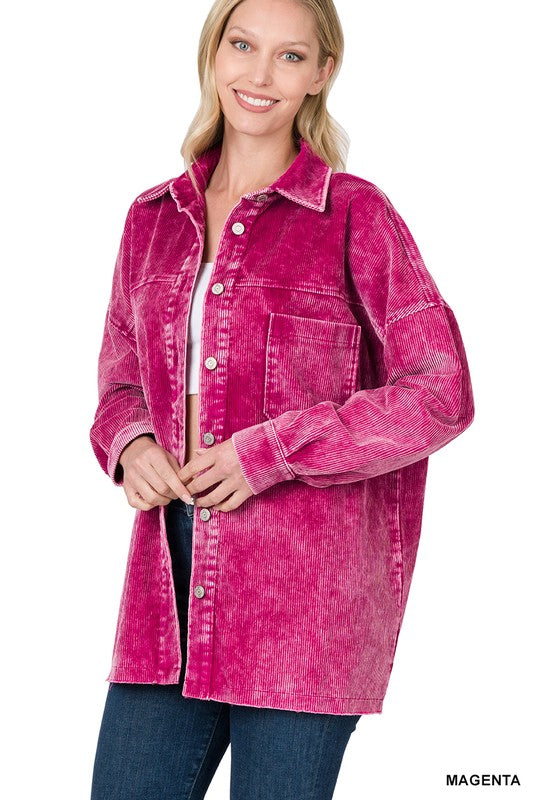 Women Oversized Premium Vintage Washed Corduroy Shacket | Zarnesh