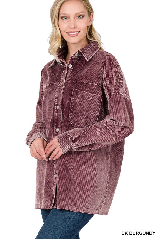 Women Oversized Premium Vintage Washed Corduroy Shacket | Zarnesh