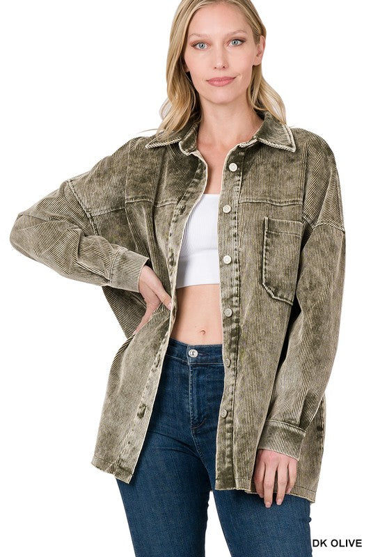 Women Oversized Premium Vintage Washed Corduroy Shacket | Zarnesh