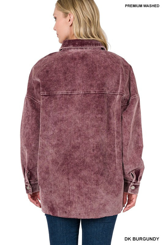 Women Oversized Premium Vintage Washed Corduroy Shacket | Zarnesh