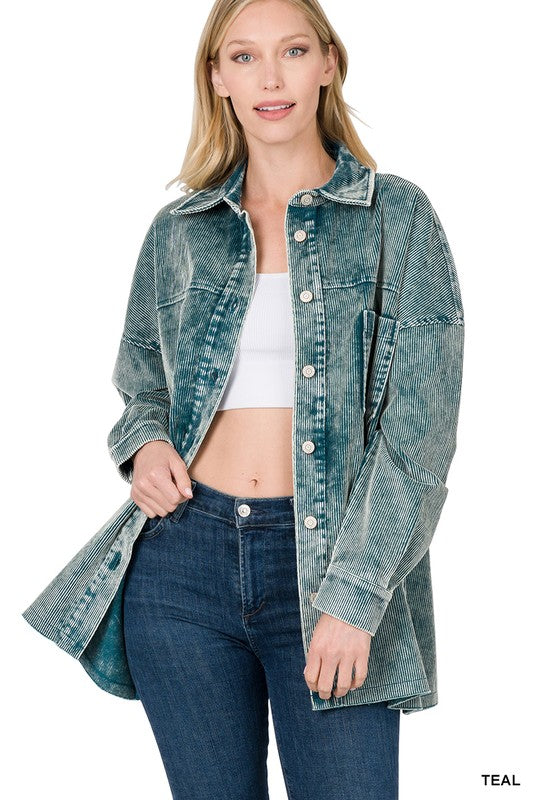 Women Oversized Premium Vintage Washed Corduroy Shacket | Zarnesh