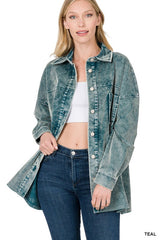Women Oversized Premium Vintage Washed Corduroy Shacket | Zarnesh