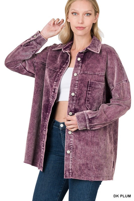 Women Oversized Premium Vintage Washed Corduroy Shacket | Zarnesh