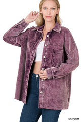 Women Oversized Premium Vintage Washed Corduroy Shacket | Zarnesh