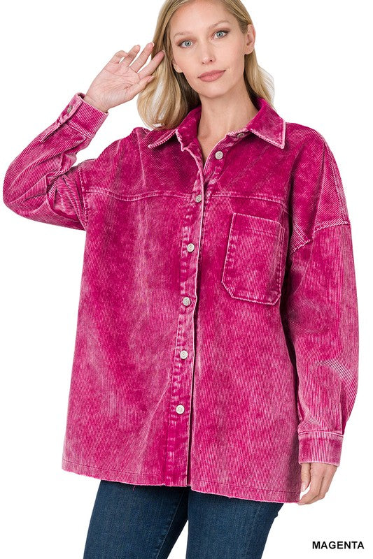 Women Oversized Premium Vintage Washed Corduroy Shacket | Zarnesh