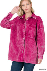 Women Oversized Premium Vintage Washed Corduroy Shacket | Zarnesh