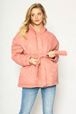 Women Premium Cozy Hood Self Tie Belt Zip Front Puffer Jacket Zarnesh