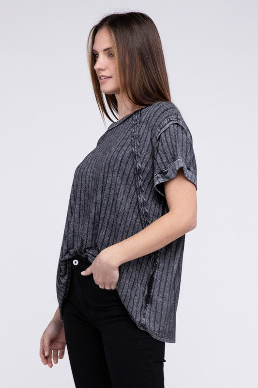 Women Ribbed Raglan Dolman Sleeve Boat-Neck Top | Zarnesh