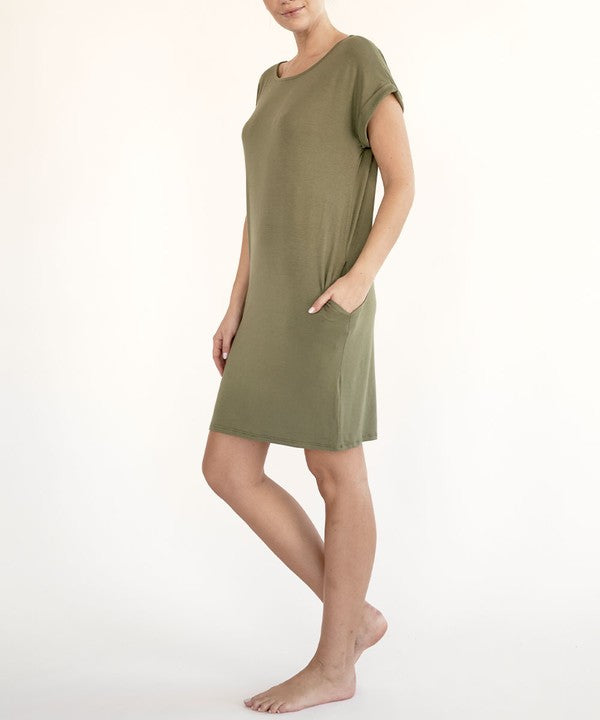 Women Silky Butter Soft Bamboo Straight Cut Crop Mini Dress Zarnesh