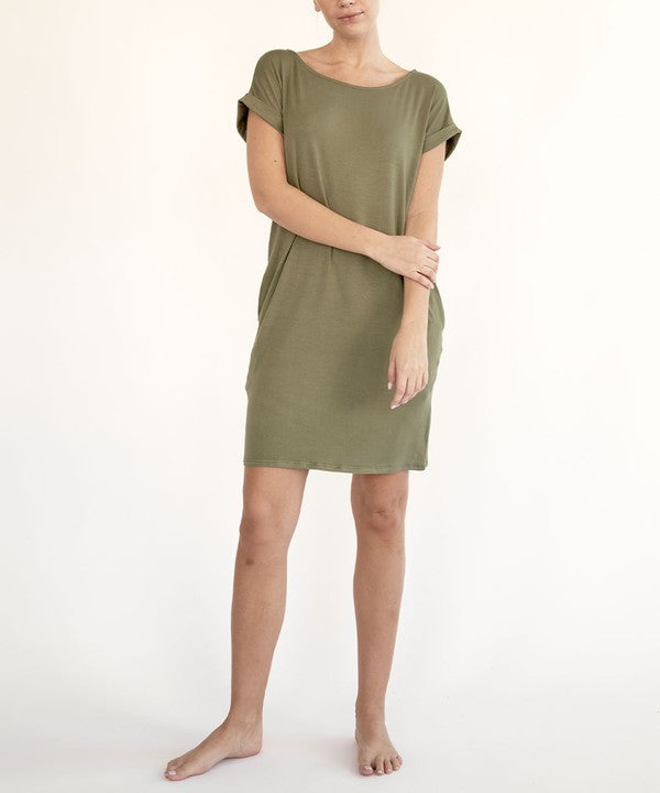 Women Silky Butter Soft Bamboo Straight Cut Crop Mini Dress Zarnesh