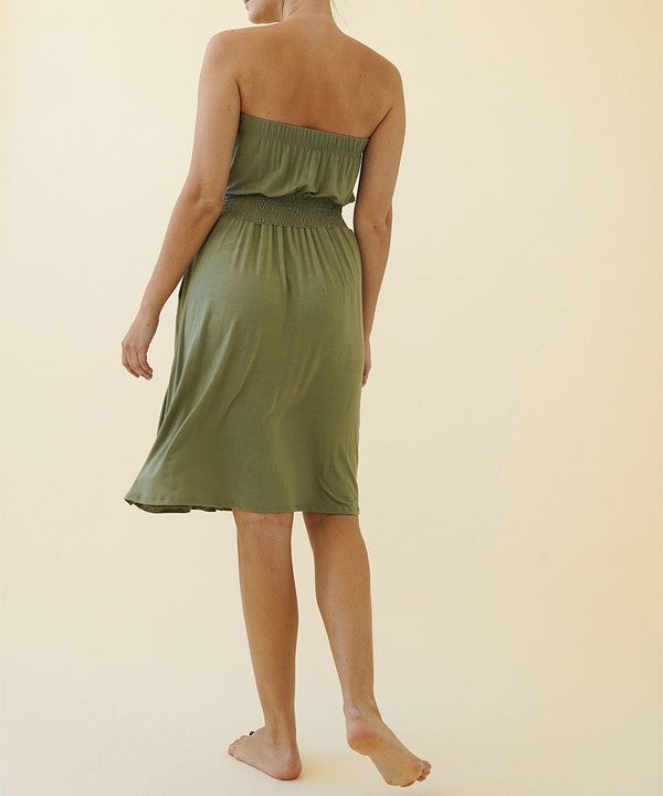 Women Bamboo Smock Waist Tube Knee Length Dress Zarnesh