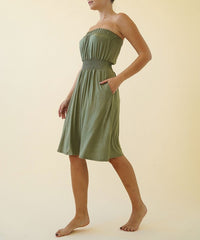 Women Bamboo Smock Waist Tube Knee Length Dress Zarnesh