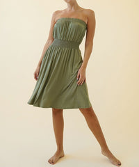Women Bamboo Smock Waist Tube Knee Length Dress Zarnesh