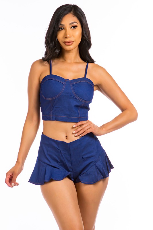 Women Plus Blue Sexy Two Piece Hot Pants Set | Zarnesh