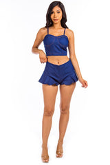 Women Plus Blue Sexy Two Piece Hot Pants Set | Zarnesh