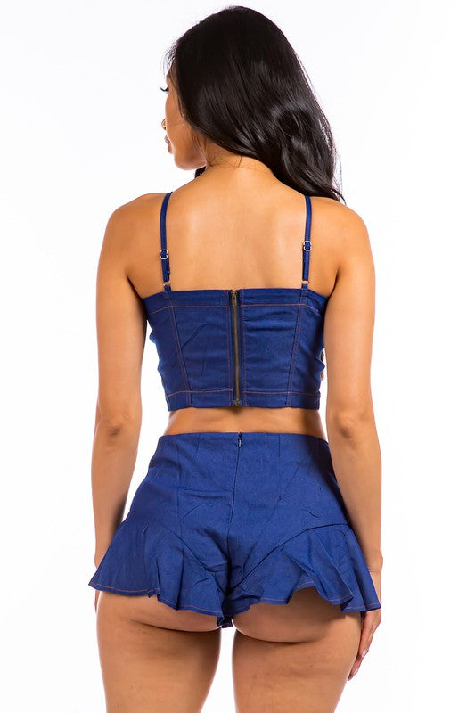 Women Plus Blue Sexy Two Piece Hot Pants Set | Zarnesh