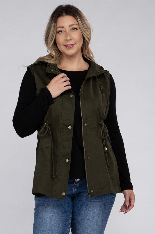 Women Plus Drawstring Waist Military Hoodie Vest | Zarnesh