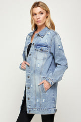 Women Denim 3/4 Quarter Jacket Distressed Washed | Zarnesh