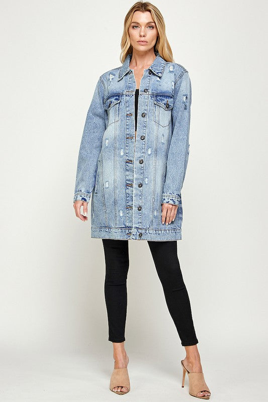 Women Denim 3/4 Quarter Jacket Distressed Washed | Zarnesh