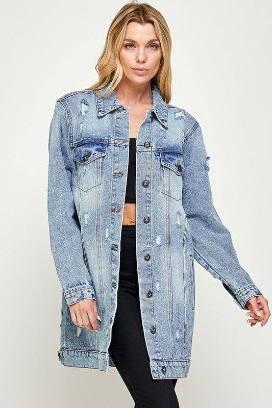 Women Denim 3/4 Quarter Jacket Distressed Washed | Zarnesh