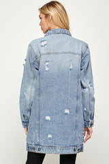 Women Denim 3/4 Quarter Jacket Distressed Washed | Zarnesh