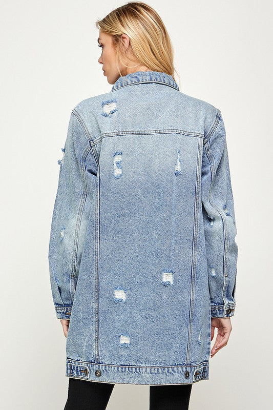 Women Denim 3/4 Quarter Distressed Washed Jackets | Zarnesh