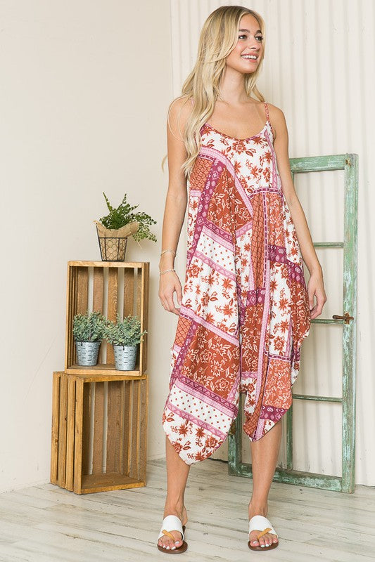 Women Regular Harem Loose Fit Patchwork Sleeveless Jumpsuit Zarnesh