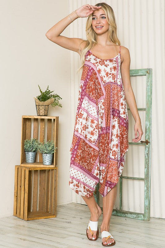 Women Regular Harem Loose Fit Patchwork Sleeveless Jumpsuit Zarnesh
