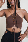 Women Lace Up Halter Knit Bralette Zarnesh