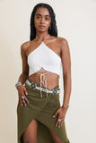 Women Lace Up Halter Knit Bralette Zarnesh