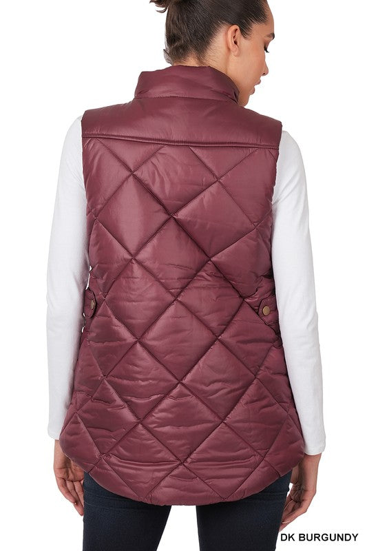 Women Diamond Quilted Zip Front Vest | Zarnesh