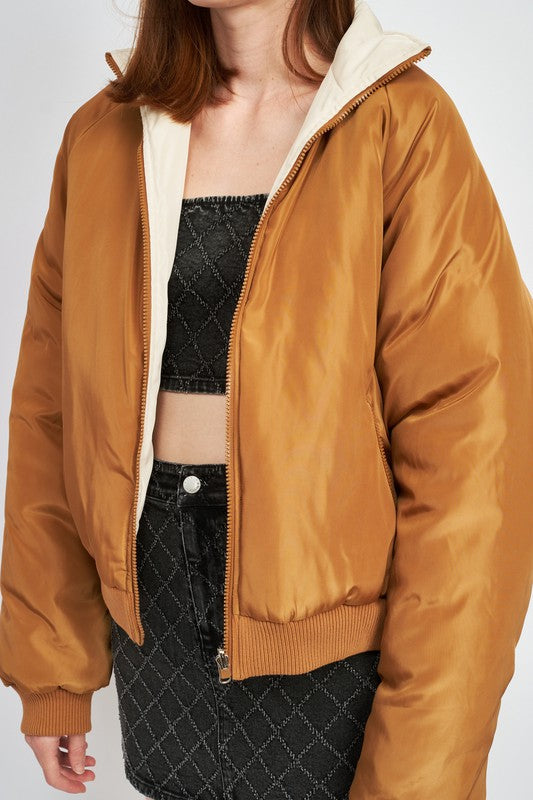 Women Long Sleeves Reversible Puffer Jacket | Zarnesh