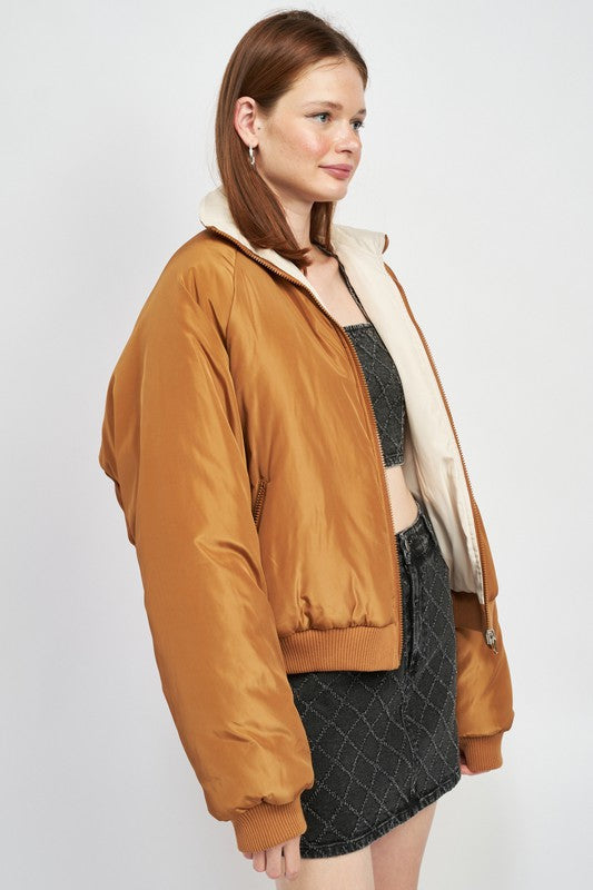 Women Long Sleeves Reversible Puffer Jacket | Zarnesh