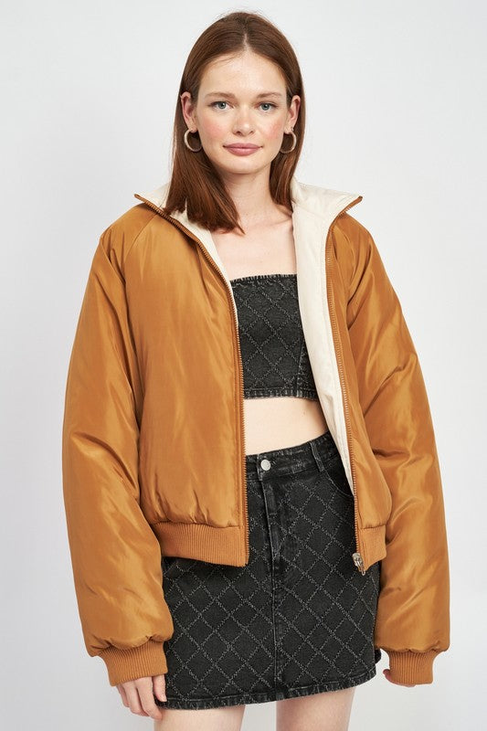 Women Long Sleeves Reversible Puffer Jacket | Zarnesh