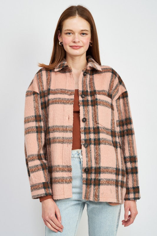 Women Oversized Plaid Jacket With Fringe | Zarnesh