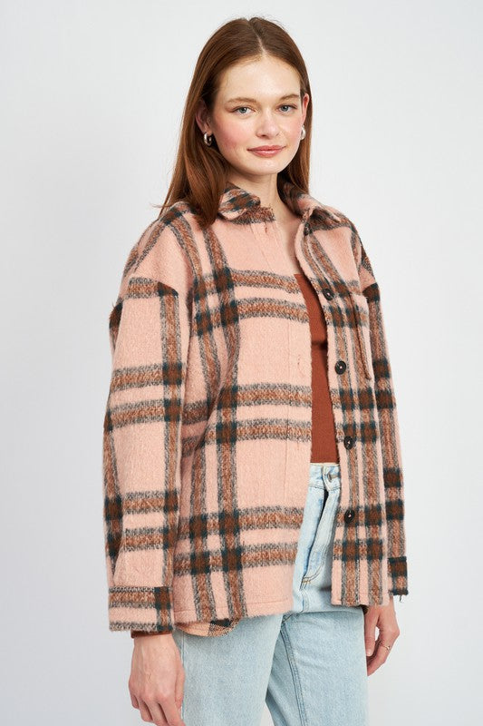 Women Oversized Plaid Jacket With Fringe | Zarnesh