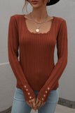Women Square Neckline Long Sleeves Bodycon Top Button Detail Zarnesh