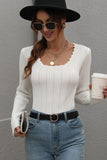 Women Square Neckline Long Sleeves Bodycon Top Button Detail Zarnesh