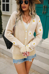 Women Flower Outerwear Knitted Sweater Cardigan | Zarnesh