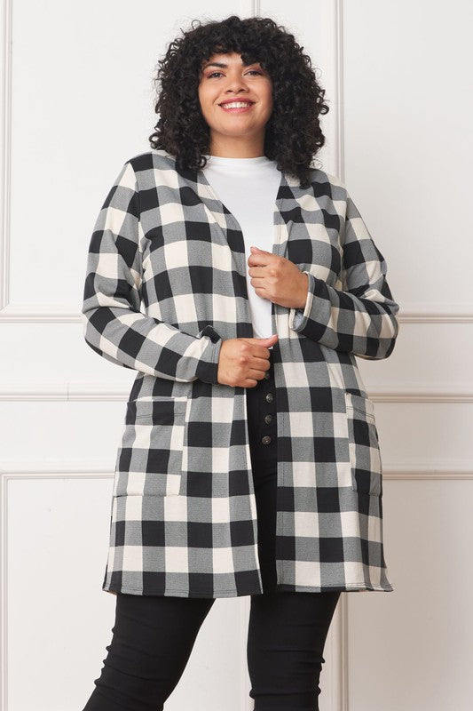 Women’s Long Buffalo Plaid Stripe  Cardigan | Zarnesh