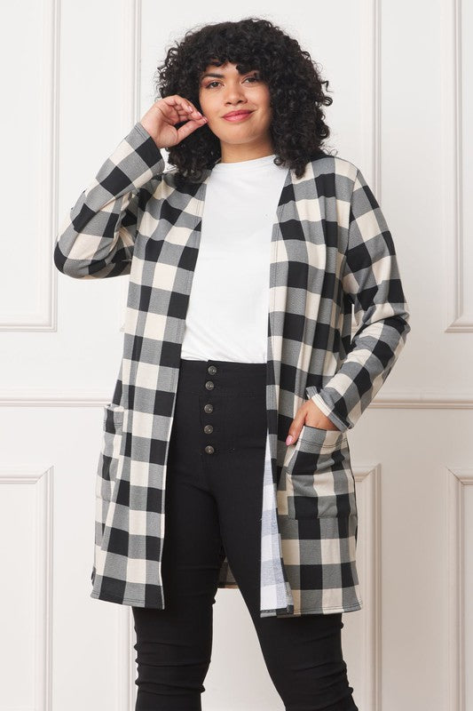 Women’s Long Buffalo Plaid Stripe  Cardigan | Zarnesh