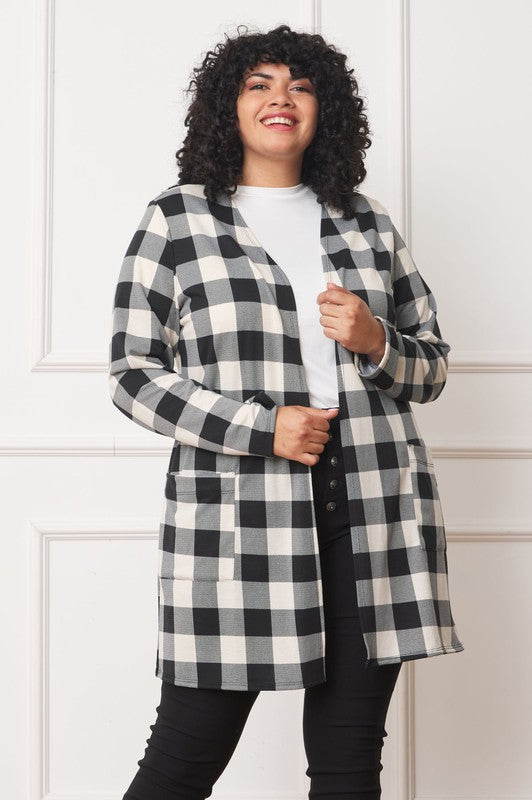 Women’s Long Buffalo Plaid Stripe  Cardigan | Zarnesh